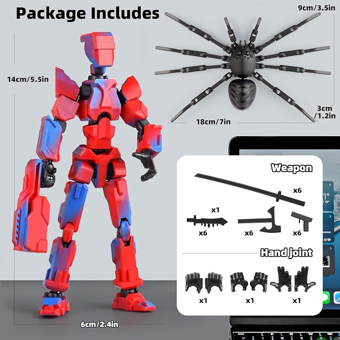 T-Spider13 Action Figure Set -Titan 13 Action Figure with Sucker Spider 13 Collectible 3D Printed Toys Highly Detailed Action Figures for Collectors and Fans （Assembly Required）- Red