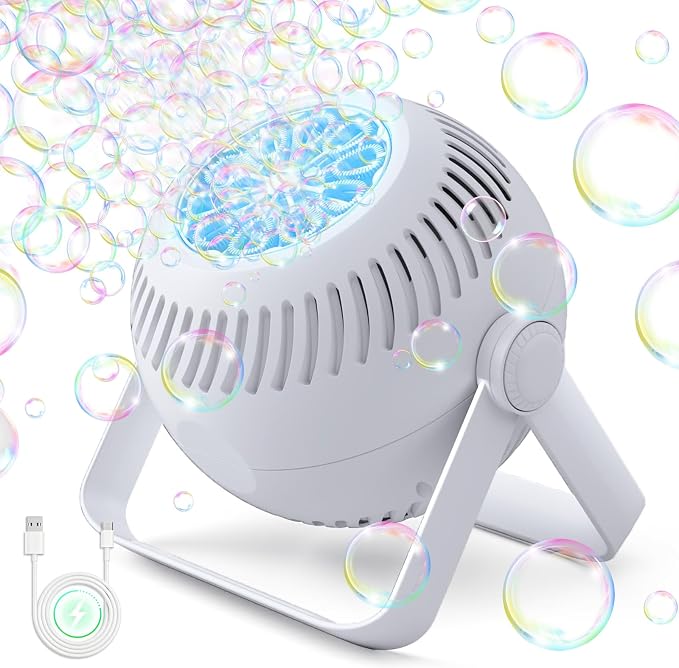 2026 Bubble Machine, 20000+ Bubbles Rechargeable Bubble Maker, Automatic Bubble Blower with Lights & 360° Adjustable Angle, Outdoor Bubble Toys Gifts for Kids, Birthday Parties, Backyard, Wedding