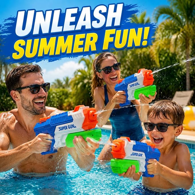 3 Pack Water Guns for Kids Adults, 600cc High Capacity Super Squirt Blaster Soaker, Long Range Pump Action Water Gun Squirter, Outdoor Summer Pool Beach Water Fighting Toys