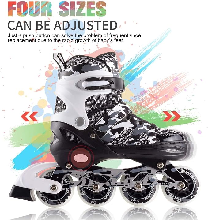 Kuxuan Boys Adjustable Inline Skates with Light up Wheels, Fun Illuminating Skates for Kids Girls Youth