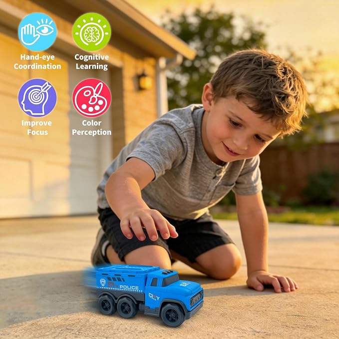 Aigitoy Toddler Car Toys for 1-3 Year Old, Blue Police Truck, BPA Free, Phthalates Free, PVC, Recycled Plastic, Construction Truck, Kids Outdoor Toys, Christmas Birthday Gifts for Boys Girls