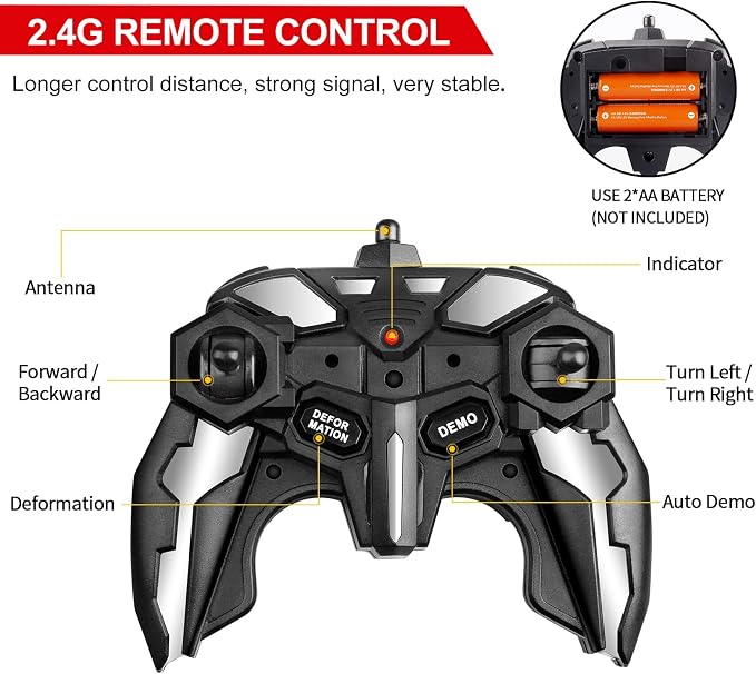 Blackma Remote Control Car -Transform, One-Button Deformation & 360°Rotating Drifting, Transform Robot RC Car with LED Light, Toy Gifts for 4 5 6 7 8 9 10 11 12 Years Old Boy (White)