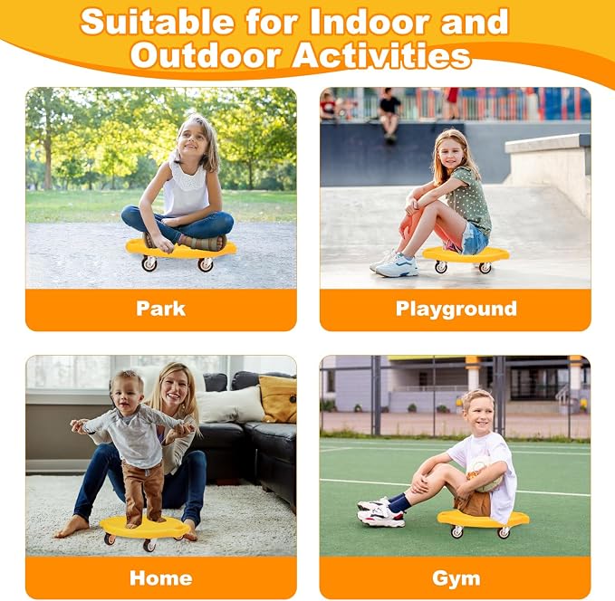 Sports Scooter Board with Handles Sitting Scooter Board with Universal Wheels Manual Sport Scooters Plastic Casters Floor Scooter Board for Gym Physical Education Equipment Indoor Outdoor