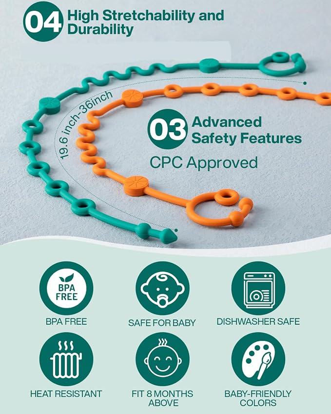 LittleHugs Toy Straps for Baby, 5pcs Adjustable Toy Holder for Stroller Accessories, Silicone Tether Pacifier Clip, No Throw Travel Essential Leash for High Chair, Car Seat (5-Pack)