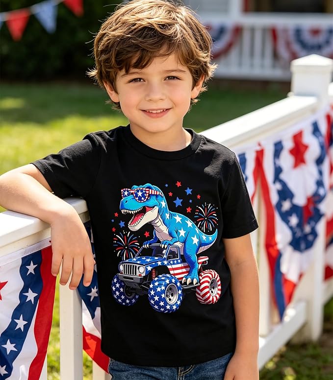 Lovekider Cotton Shirt for 3-6T Boys Truck Dinosaur Toddler Kids T-Shirt Short Sleeve Excavator Construction T-Rex Tee Shirts