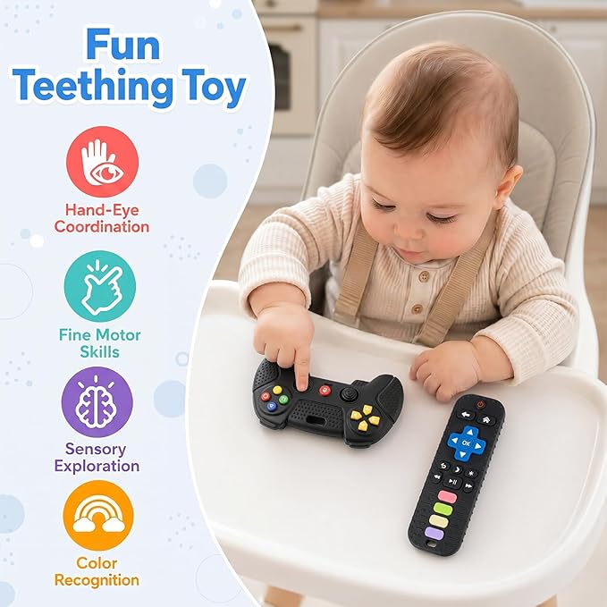Baby Silicone Game Controller Teether, Teething Toy for Baby 3 6 12 18 Months, Baby's Chew Toys, Food Grade Silicone Teething Toys for Infants, BPA Free, for Babies Gum Relief