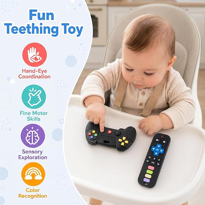 Baby Silicone Remote Game Controller Teether, 2pack Teething Toy for Baby 3 6 12 18 Months, Baby's Chew Toys, Food Grade Silicone Teething Toys for Infants, BPA Free, for Babies Gum Relief