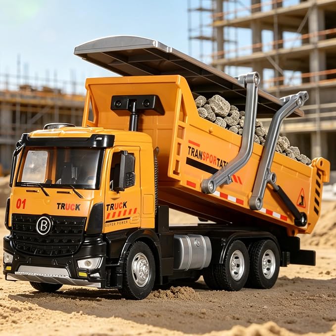 Dump Truck Toy Diecast Metal Cab Large Dump Truck with a Liftable Dump Bed Construction Truck Toys for Kids Pull Back Toy Dump Truck with Lights and Sounds Dump Truck Toys for Boys 3-5 Year Old