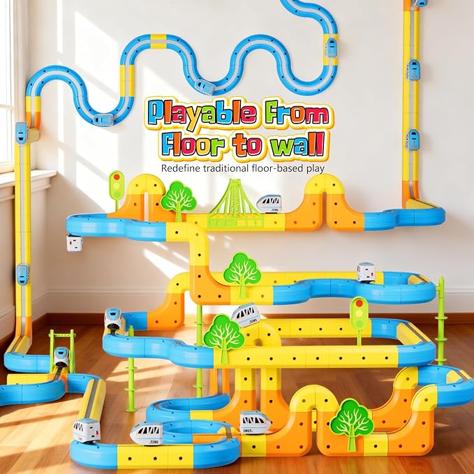 VEAIS Electric Train Set for Kids, 118Pcs 3D Flexible Race Track Sets, Gravity-Defying Motorized Car for Toddlers,Montessori STEM Train Tracks Toys,Birthday Gifts for Kids Boys Girls Age 3 4 5 6 7 8+