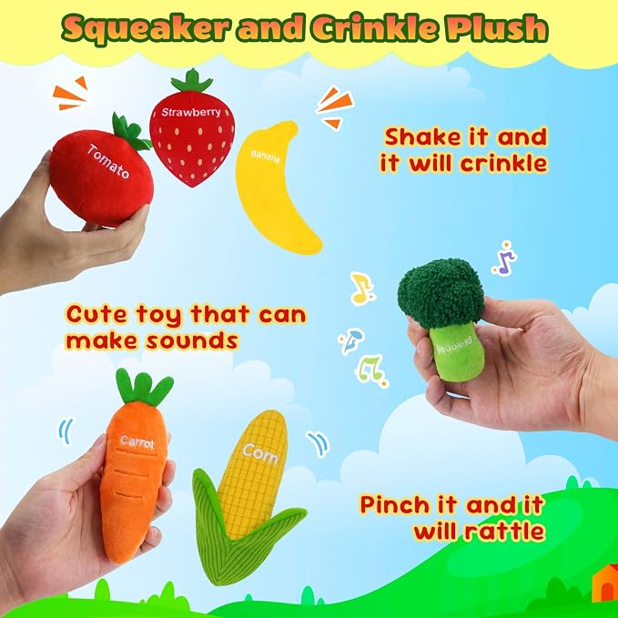 My First Fruit Vegetable Basket Plush, Baby Felt Play Food Set with 8 Pcs Fruit Vegetable Plushies for Toddlers, Montessori Sensory Toy First Learning Baby Birthday Easter Gifts for Boys Girls