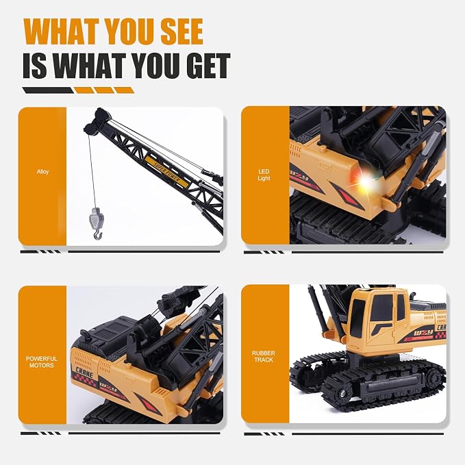Jiakora Remote Control Crane Toy, 1:14 Scale RC Construction Vehicle with Metal Hook & 2 Batteries Included - Realistic Engineering Toy Truck, for Boys Girls 3 4 5 6 7 8 Years Old
