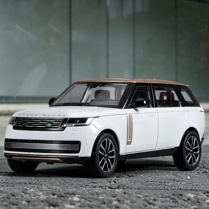 Toy Car Model 1/24 Diecast Cars Compatible with Land Rover Range Rover Off-Road SUV Collect Model Car Kits for Adults and Boys Metal Toy Cars for Kids Age 3+ Pull Back Cars with Light and Sound（White）