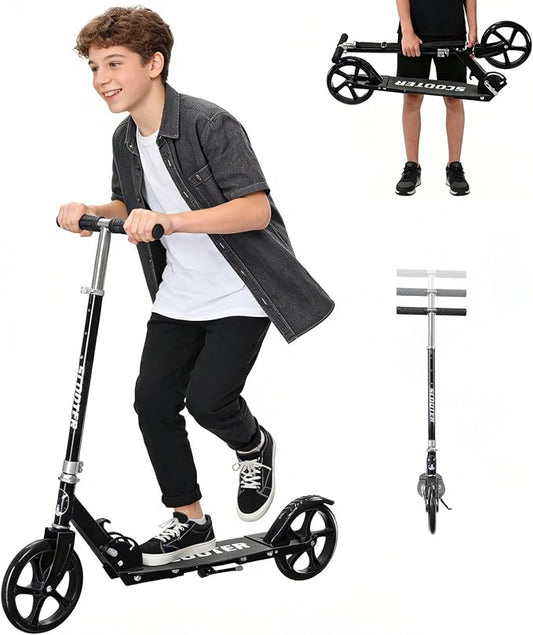 Scooter for Age 6+, Folding Kick Scooters for Kids 8-12,Teens, Adults up to 250Lbs,3 Adjustable Heights, Rear Brake, Wide Antislip Deck, Lightweight Scooter for Boys Girls