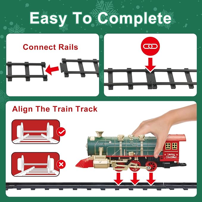 Electric Train Set for Kids Ages 4-8 with Real Steam, Lights and Sounds, Complete Toy Train Set with Cars and Tracks, Easy Snap-Together Assembly, Christmas and Year-Round Gift for Children