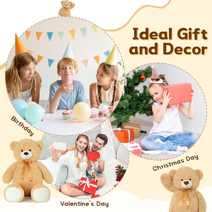 Tezituor 52 Inch Giant Teddy Bear Stuffed Animal, Light Brown Big Teddy Bear Plush Toy, Soft Large Bear Gift for Girlfriend Kids Girls Valentine’s Day Christmas Birthday Baby Shower Party Decor