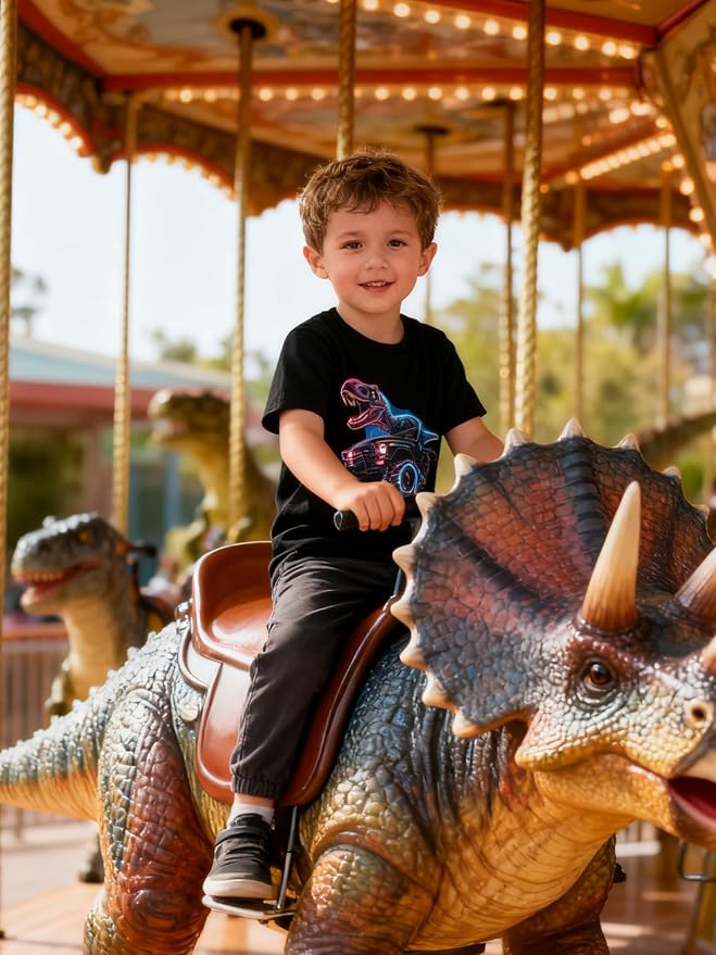 Lovekider Cotton Shirt for 3-6T Boys Truck Dinosaur Toddler Kids T-Shirt Short Sleeve Excavator Construction T-Rex Tee Shirts