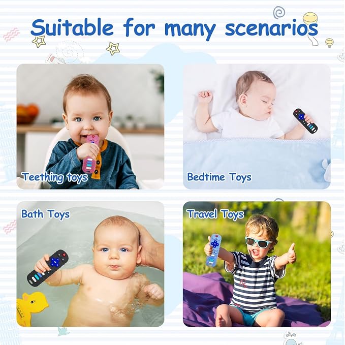 2Pcs Silicone Teething Toys, TV Remote Control Shape Teethers for Babies Teething Toys, Silicone TV Remote Teether