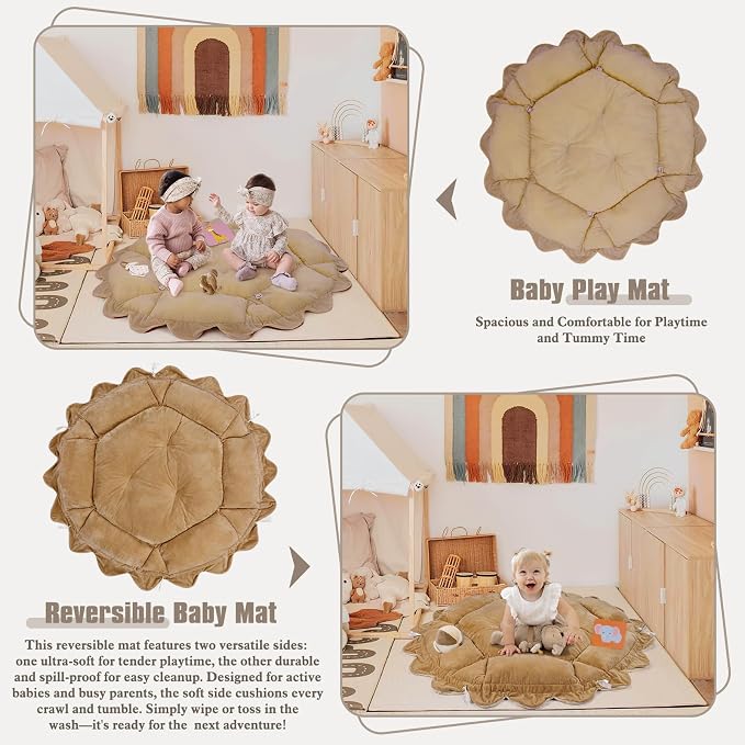 5-in-1 Plush Baby Play Gym, Activity Mat with Convertible Gym, Baby Gym 6 Sensory Toys, Play Center for Newborn to Toddler, Brown