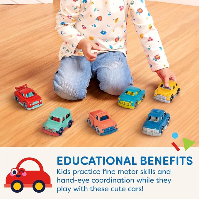 Battat – Wonder Wheels – Set of 6 Mini Toy Cars for Kids – Race Car, Truck, Taxi, Police, Retro, 4x4 – Pretend Play – Recyclable Materials – Mini Riders – 1 Year +
