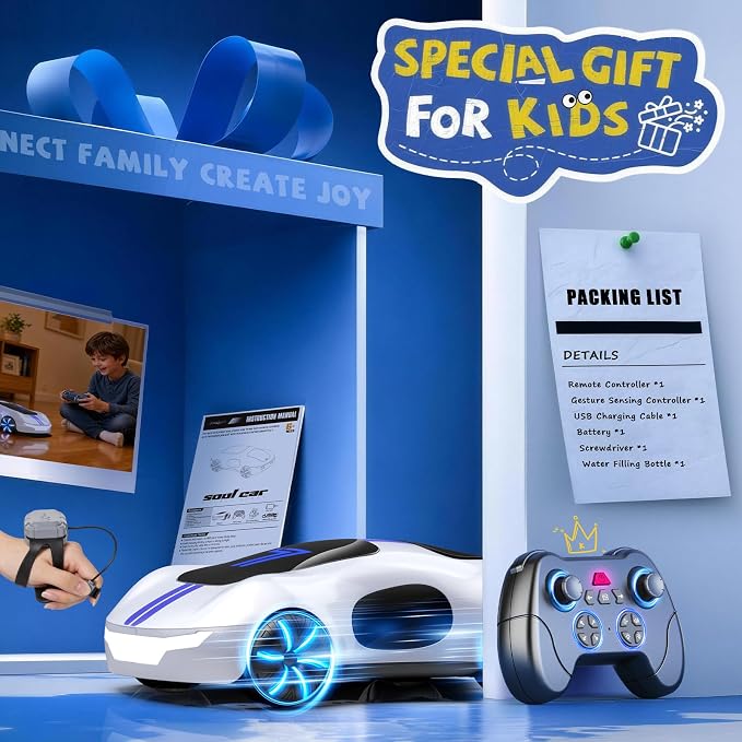 AEROQUEST Gesture Sensing RC Stunt Car for 6+ Years Old Boy and Girl Gift | Remote Control Stunt Drift USB-C Charging Light Spray Sound Gesture Sensing Spotrs Birthday Holiday 6 7 8 9 10 11 12