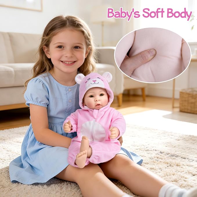 UOFTKIZ Baby Dolls Girl - 17" Real Life Baby Doll, Soft Body Doll with Feeding Toy Kit, Gift for Grandparents, New-Parents, Kids 3+