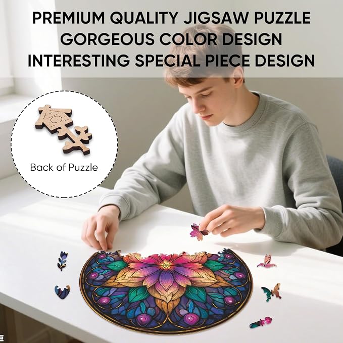 Ixfyloop Wooden Puzzles for Adults, Mandala Puzzle 200 Pieces, Wood Jigsaw Puzzles Unique Shape, Mandala Game Wooden Puzzles for Adults Birthday Gift, 11.2x11.2 inch