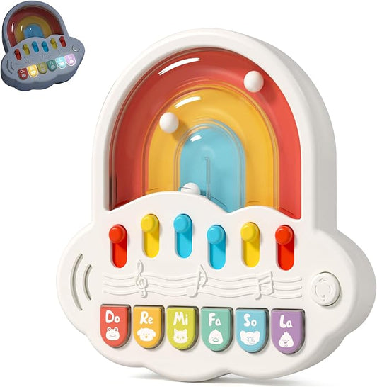 Baby Piano Toy 6 to 12 Months Light Up Music Keyboard Baby Toys for 6 9 12 18 Months with 4 Modes, 2-in-1 Musical Piano Toy with Marble Game, Sensory Infant Girl Toy 1 Year Old Boys Girls Gift