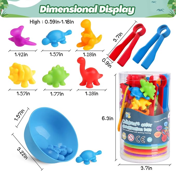 Counting Dinosaur Matching Toys with Sorting Bowls Montessori Preschool Educational Activities Learning Color Sorting Fine Motor Skills Sensory Toys Birthday Gift for 3 4 5 Year Old Boys Girls