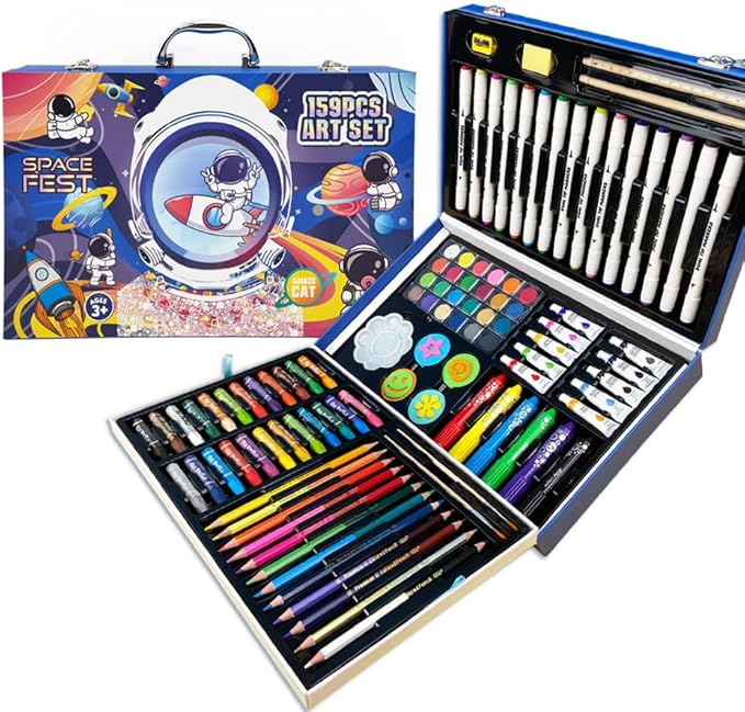 AmazeCat Art Supplies,159-Piece Deluxe Art Set,Drawing &Painting Kits for Kids,Gift Box for Adults Artists Kids Teens Girls Boys 4-12