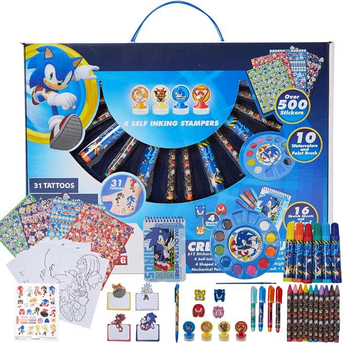 Innovative Designs Sonic the Hedgehog Creativity Fun Kids Art Set for Coloring, Painting, and Crafts