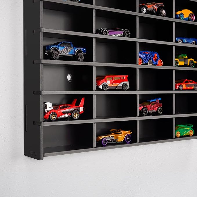 Krafetto Toy Car Display Shelf, Holds 40 Diecast 1/64 Toy Cars, Wall Mount Model Car Storage Organize Case, Black