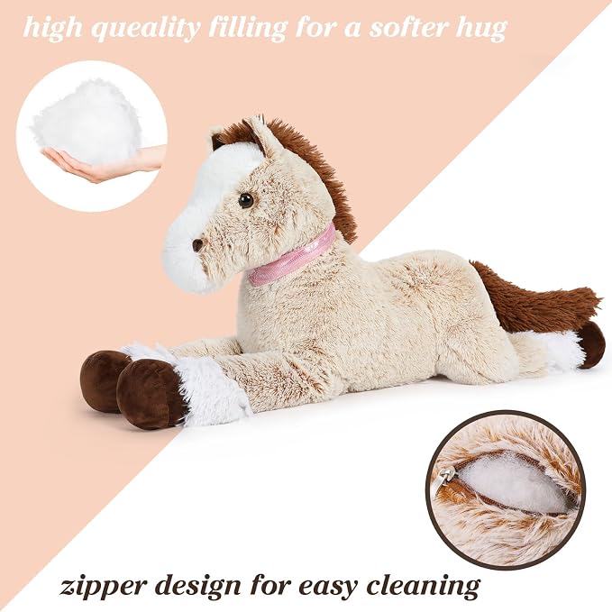 Tezituor 47 Inch Giant Horse Stuffed Animal, Hugging Soft Brown Horse Plush Body Pillow, 4ft Realistic Stuffed Stallion Plush Toy Gift for Girls Boys