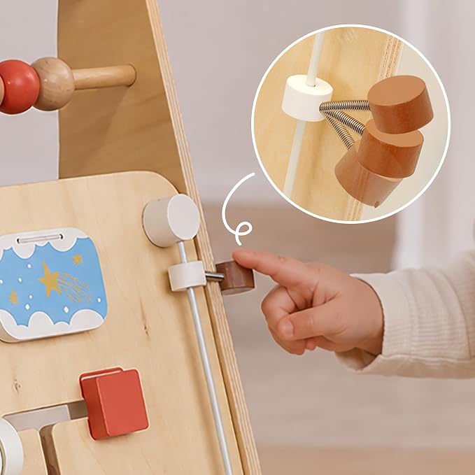 Pillowhale Wooden Baby Walker with Wheels Montessori Activity Push Walker Toy for Toddlers Adjustable Speed & Activity Center for Girls Boys 12M+