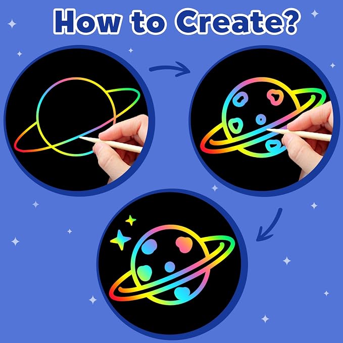 ZMLM Scratch Paper Art-Crafts Gift: 2 Pack Rainbow Notebooks Supplies Toys for 3 4 5 6 7 8 9 10 Years Old Girls and Boys Kids Easter Gifts Christmas Birthday Party Games Planet