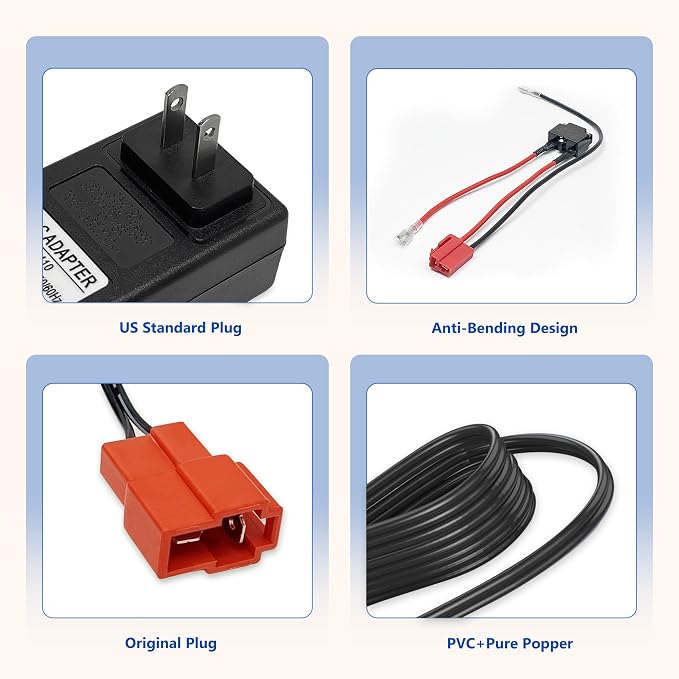 24V Battery Charger and Battery Wire Harness Compatible with Ride On Toys for Kids, 24Volt (28.8V) Batteries Car for Kids, for Huffy Torex UTV 4X4, 2 Pin Red Square Plug Charger for Kid Electric Car