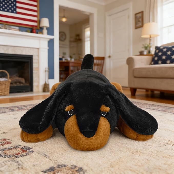 MorisMos Black Dachshund Stuffed Animal Body Pillow, 39-Inch Long Plush Weiner Dog Pillow for Dog Lovers, Soft Embroidered Lazy Eyes Sausage Dog Cuddle Pillow for Couch & Bed