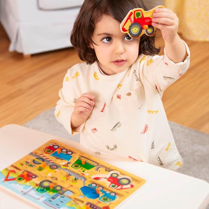 B. toys – Peek & Explore Puzzle 4-Pack – Wood Toys for Toddlers, Kids – 8 Pieces Each – Vehicles, Trucks, Animals, Barnyard – 2+ Years