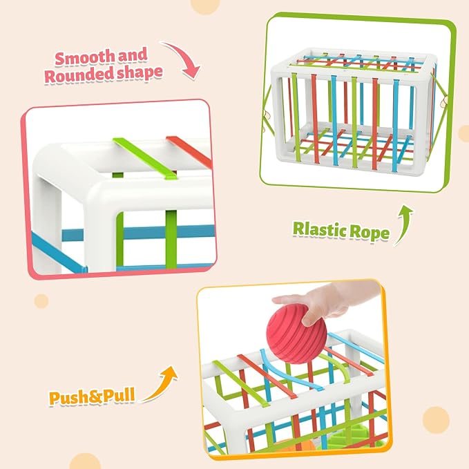 MINGKIDS Montessori Toys for 1 Year Old, Cube & 6 Sensory Shape Blocks&6 Colors Ball Pit Balls,Baby Sensory Fine Motor Skills Developmental Toys,Gifts for 12 18 Month Age 1 2