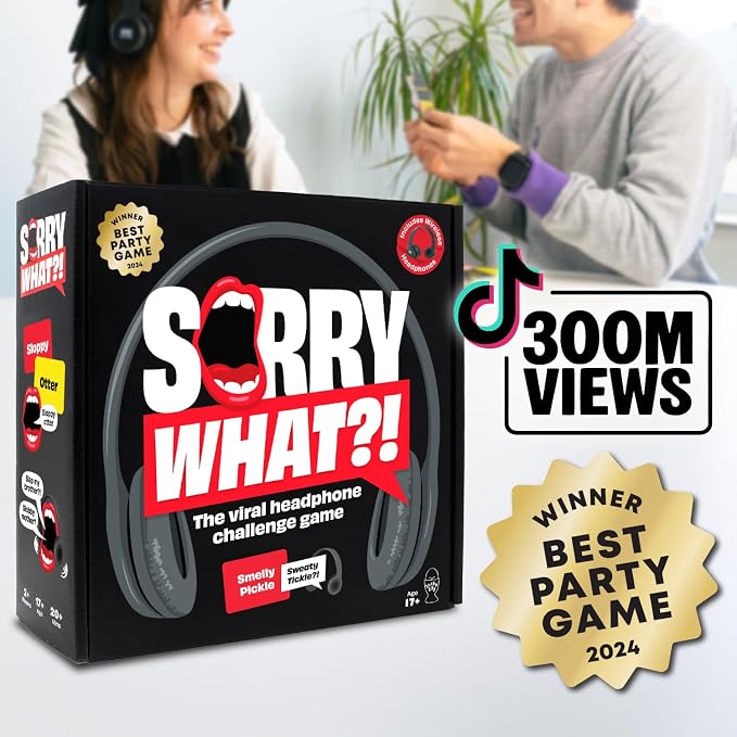 Sorry What Game - Uncensored Lip Reading Party Games for Adults - Based On The Headphone Challenge TikTok Trend - 2+ Players 40,000 Funny Phrase Combos - Adult Games for Game Night (Ages 17+)