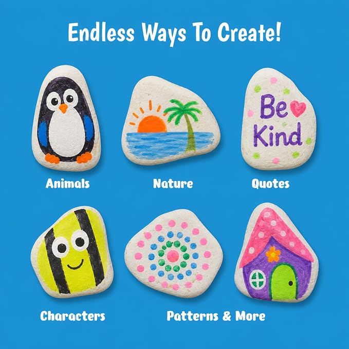 Butterfly EduFields Rock Painting Kit | DIY Art Craft Supplies for Girls & Boys Ages 4-12| Arts & Crafts Gift for Kids Ages 5 6 7 8 9 10 Years | 5 Rocks, Paints, Brushes, Stickers, Googly Eyes & Gems