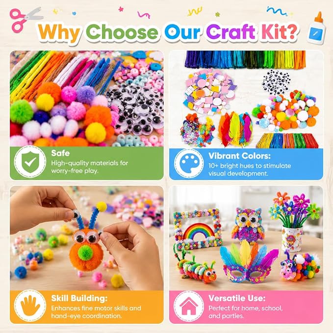 RAINFLOW 1700+ Arts & Crafts Supplies - Craft Kit,Supplies & Materials Set for School,Classroom,Family, Party, DIY, Art Creation, Holiday Decoration