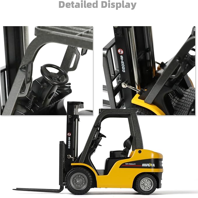 Liftable Forklift Toy, All Metal Die-cast Construction Fork Truck with Articulating Arm, Movable Forks - Scale Mini Vehicle Model for Kids Adult Collection & Desk Decoration- Yellow