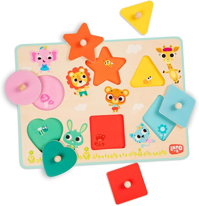 B. toys – Wooden Peg Puzzle for Kids – Shapes, Colors, Animals – Wooden Toys for Toddlers, Kids – 18+ Months
