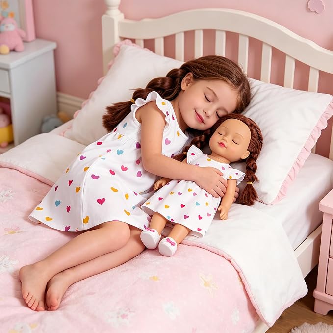 AmzBarley Matching Doll & Girl Pajamas Girls Nightgowns Sleepwear Night Dress for Kids and 18 inch Doll Clothes