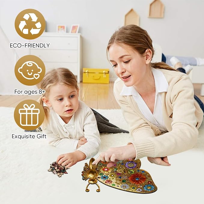 Mocfesk Wooden Puzzles for Adults, Golden Butterfly Puzzles, Unique Shaped Jigsaw Puzzles for Adults and Kids, Birthday Gifts Fun Family Game 13.8 x 7.4 in