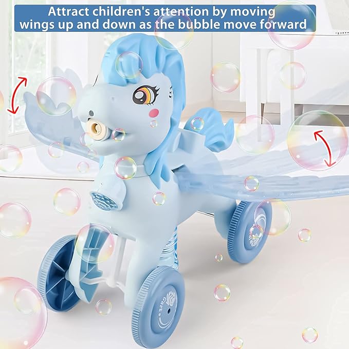 Bubble Machine Blower Blaster Lawn Mower Maker Blue Toy Fun Portable Handheld Operate Automatic Battery Electric Outdoor Summer Birthday Best Gift Light for Toddler Boy Girl Kid 3-12 Year Old