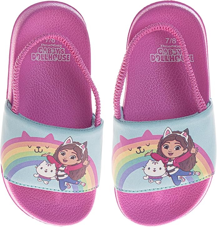 Josmo Gabbys Dollhouse Hello Kitty Slides Open Toe Sandals with Backstrap - Kid Girls Summer Beach Water Pool Shoes (sizes: 5-10 Toddlers / 11-12 Little Kids)