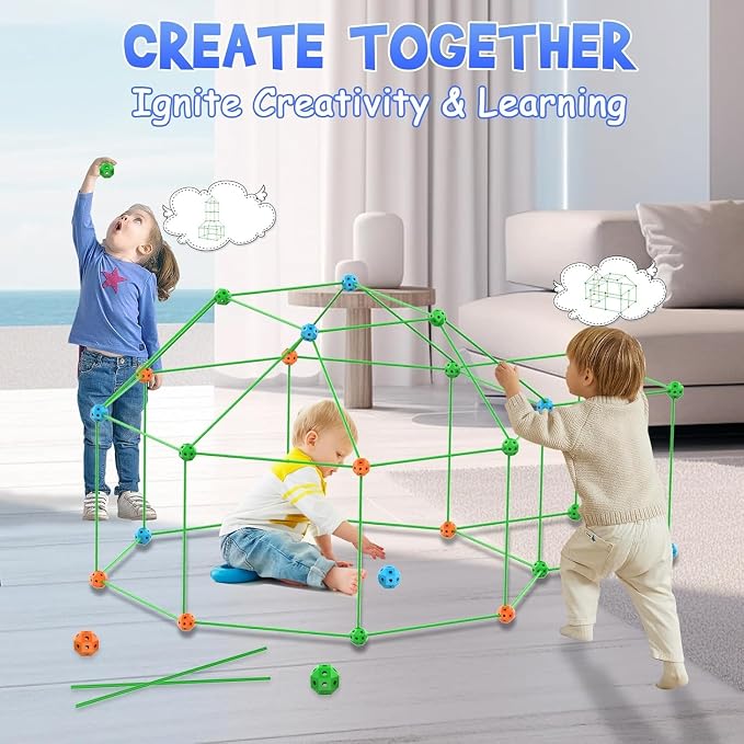 Fort Building Kit for Kids, 155 Pcs Construction STEM Toys Indoor Outdoor for 3 4 5 6 7 8+Years Old Boys and Girls Ultimate, Forts Builder Gift Build DIY Educational Learning Toy for Indoor Outdoor