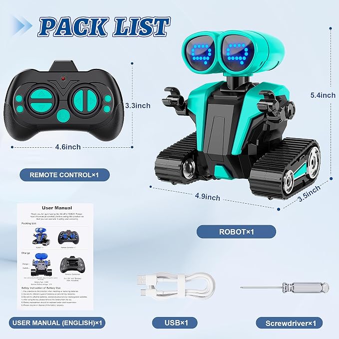 MindPal Robot Toys for Boys Girls with Auto-Demonstration Robots for Kids Remote Control Rechargeable Emo Robot with LED Eyes Age 3 Years and Up Green