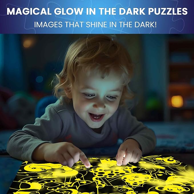QUOKKA Puzzles for Toddlers 4-6 – 4x30 Pieces Puzzles for Kids Ages 3-4 – Glow-in-The-Dark Dinosaur & Animals Learning Jigsaw Puzzle for Kids 3-5 Years Old